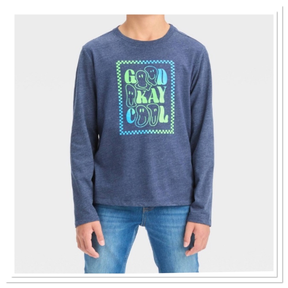 Cat & Jack Boys Long Sleeve Good Okay Cool Graphic T-Shirt NWT